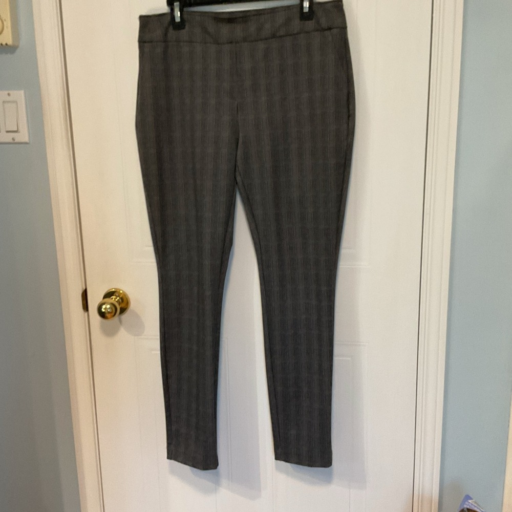 Dalia Dress Pants Womens 10 Grey Excellent Glen Plaid Pull On Tapered Trousers
